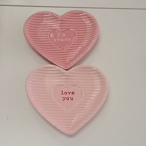Pink Heart Ceramic Trinket Dishes - "I'm Yours" & "Love You" Set